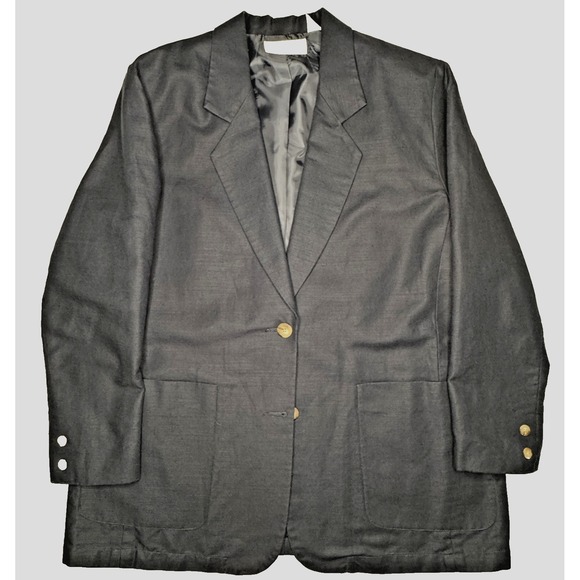 Elisabeth Liz Claiborne Blazer Womens Large Navy Linen Blend Two Button Jacket - Picture 1 of 10